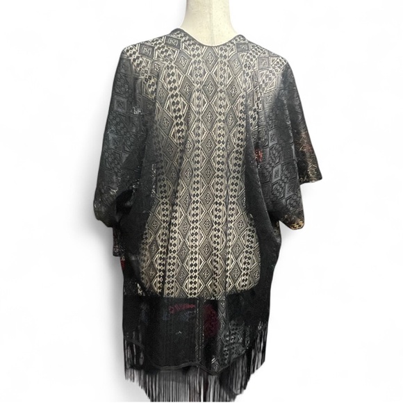 Womens Whimsygoth Black Kimono Style Lace with Fringe One Size Witchy Goth - Picture 2 of 6